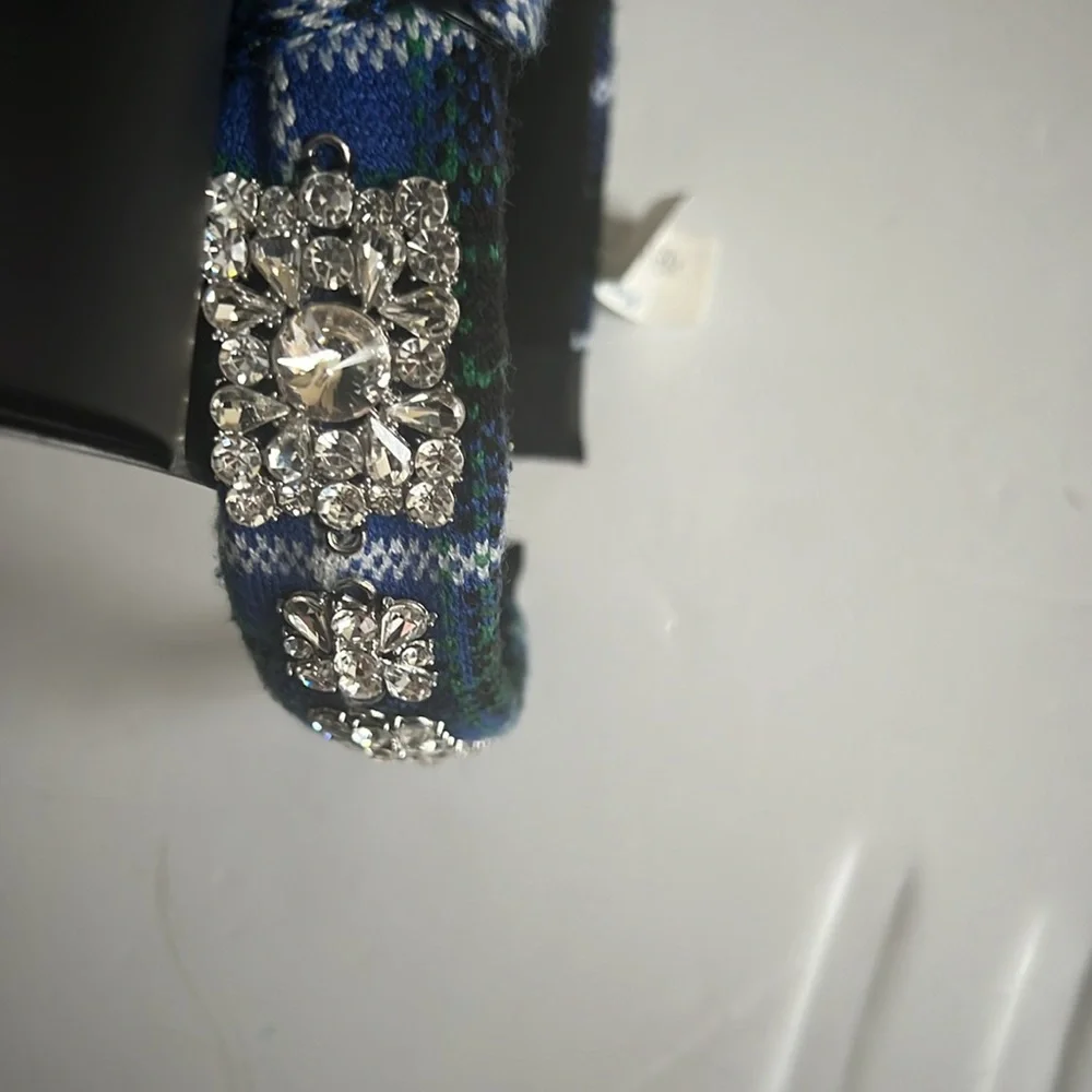 Tahari Blue Plaid Rhinestone Embellished Headband